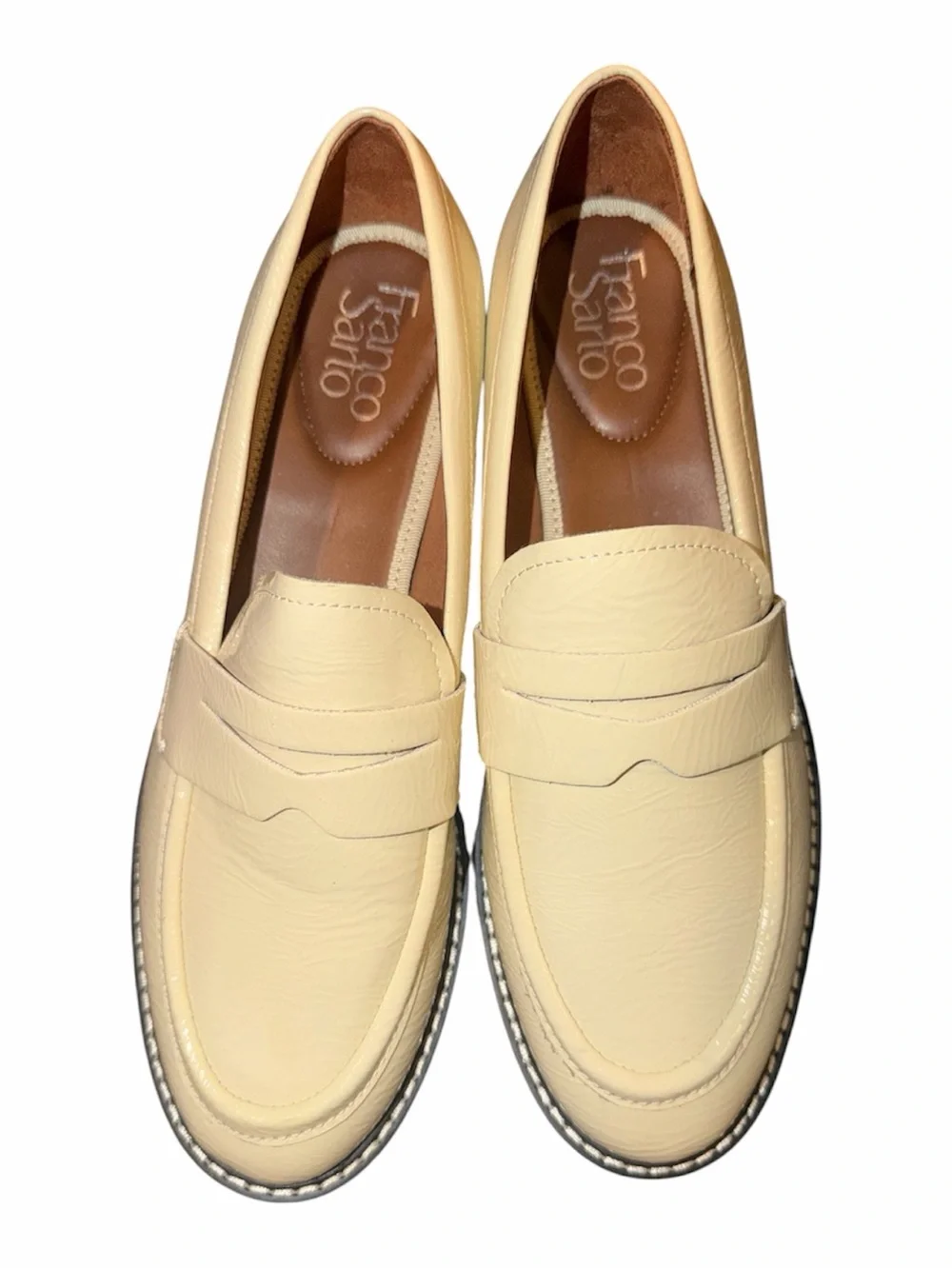 Franco Sarto Cream Leather Penny Loafers Women’s Slip-On Comfort Shoes